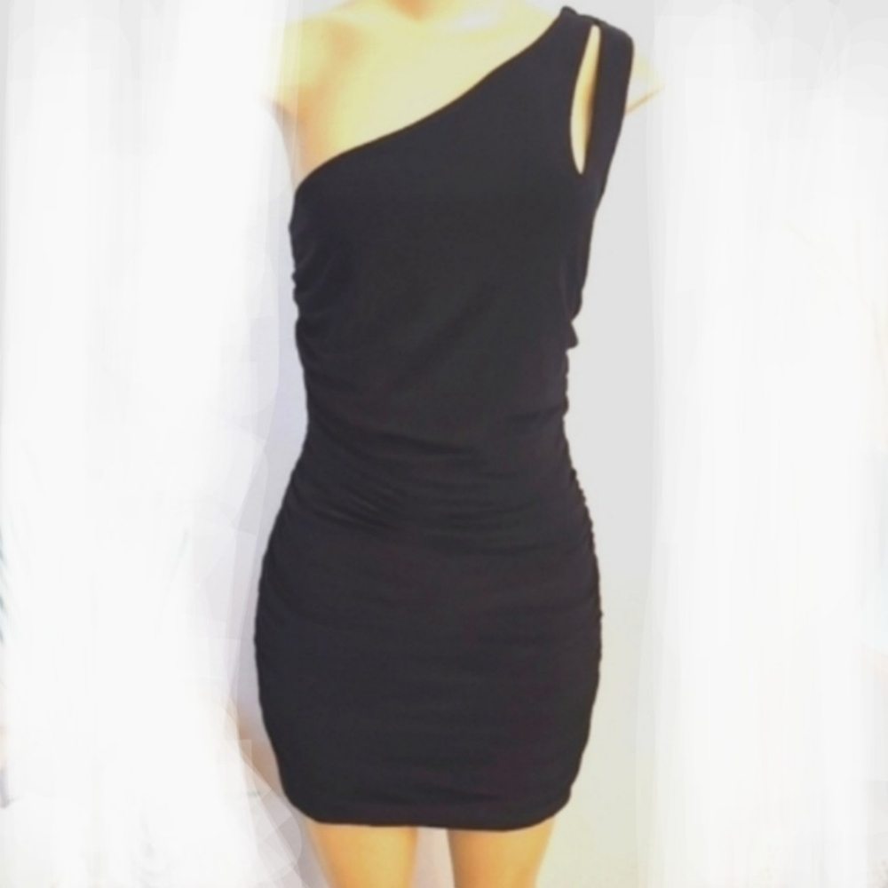 Wishes Wishes Wishes Black One-Shoulder Dress